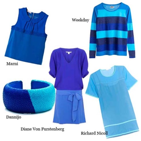 Một số trang phục màu xanh kết hợp độ đậm nhạt khác nhau.