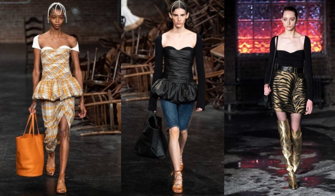 Hãng Khaite giới thiệu loạt váy áo tương tự cho mùa xuân hè năm nay. Theo trang Moda Operandi, mẫu áo Maddy (giữa) giá 1.100 EUR, là một trong những sản phẩm bán chạy nửa đầu năm. Nhà sản xuất gợi ý chị em diện áo cúp ngực theo cách truyền thống, phối chân váy ngắn hoặc phá cách với váy quây khoác bên ngoài.
