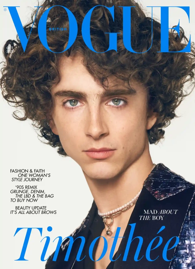 Timothée Chalamet trên trang bìa số tháng 10 của Vogue Anh. Ảnh: Steven Meisel