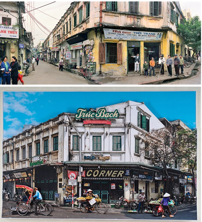 27 Tạ Hiện năm 1999 và 2023. Thế Sơn cho biết anh mất nhiều thời gian tìm lại đúng vị trí, góc máy mà Crawford từng chụp. Anh sinh năm 1978 tại Hà Nội, tốt nghiệp Đại học Mỹ thuật Việt Nam, học thạc sĩ ngành Nhiếp ảnh và Nghệ thuật thực nghiệp tại Học viện Mỹ thuật Trung ương ở Bắc Kinh, Trung Quốc. Anh từng tổ chức nhiều triển lãm về Hà Nội ở trong và ngoài nước.