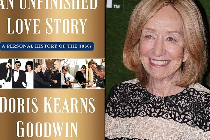 Bìa sách An Unfinished Love Story và tác giả Doris Kearns Goodwill. Ảnh: AP