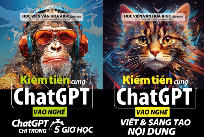 Hai trong ba cuốn của bộ sách Kiếm tiền cùng ChatGPT. Ảnh: Văn Lang Books