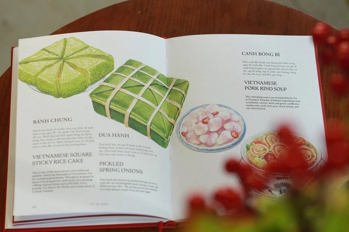 Tranh minh họa bánh chưng, dưa hành ngày Tết. Ảnh: Thái Hà Books