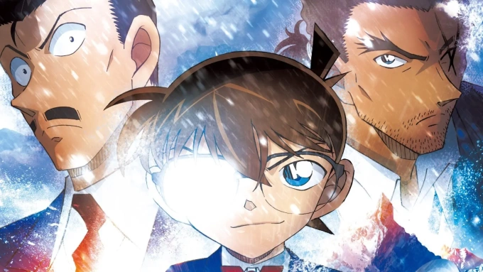 Ba nhân vật chính trong phần Dư ảnh của độc nhãn, từ trái qua: thám tử Mori Kogoro, Edogawa Conan và thanh tra Yamato Kansuke. Ảnh: Toho