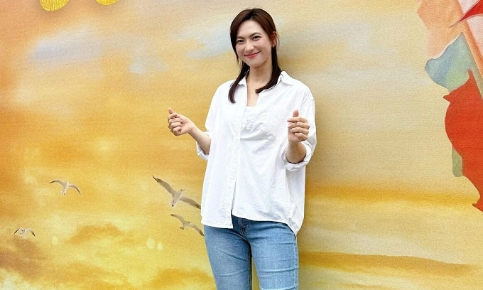 Phương Anh Đào trên trường quay Báu vật trời cho. Ảnh: Nhân vật cung cấp