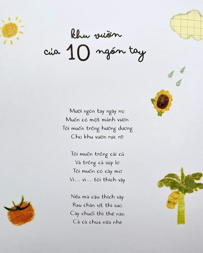 Bài thơ Khu vườn của 10 ngón tay, in trong tập thơ Vương quốc nhỏ bí mật của Lã Thanh Hà. Ảnh: Crabit Kidbooks