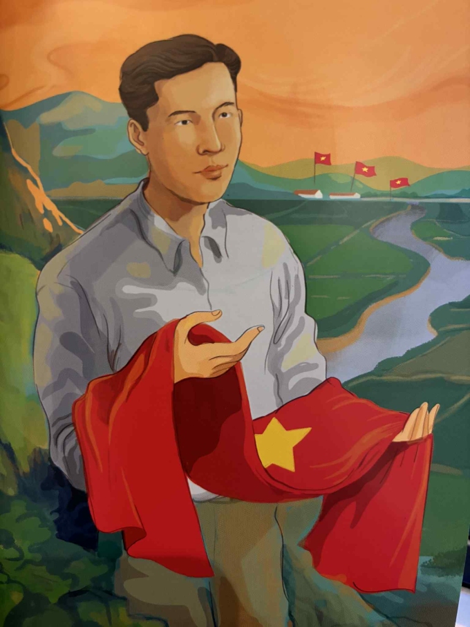 Tranh minh họa liệt sĩ Nguyễn Hữu Tiến. Ảnh: Sách Nguyễn Hữu Tiến - người vẽ cờ Tổ quốc