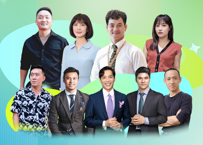 Chín giám khảo Vietnam iContent Awards mùa hai. Hàng trên từ trái qua: nhà báo Cao Xuân Tân, bà Nguyễn Thị Thanh Huyền, NSND Xuân Bắc, nhà báo Hương Giang. Hàng dưới từ trái qua: đạo diễn Lê Hoàng Nam, doanh nhân Lê Đăng Khoa, doanh nhân Bùi Quang Minh, CEO Bảo Hoàng và diễn giả Nguyễn Hữu Trí. Ảnh: Vietnam iContent Awards 2025