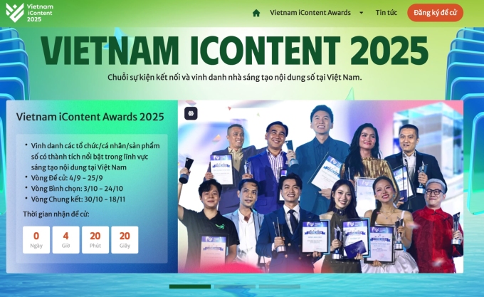 Giao diện cổng đăng ký đề cử Vietnam iContent Awards 2025 ngày cuối.