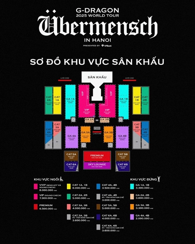 Ban tổ chức công bố giá vé và sơ đồ cho đêm diễn tại Vinhomes Ocean Park 3. Ảnh: BTC
