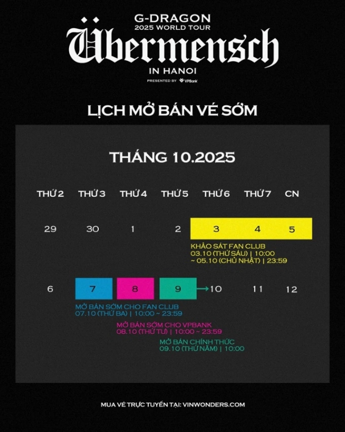 Lịch mở bán vé trong tháng 10. Ảnh: BTC