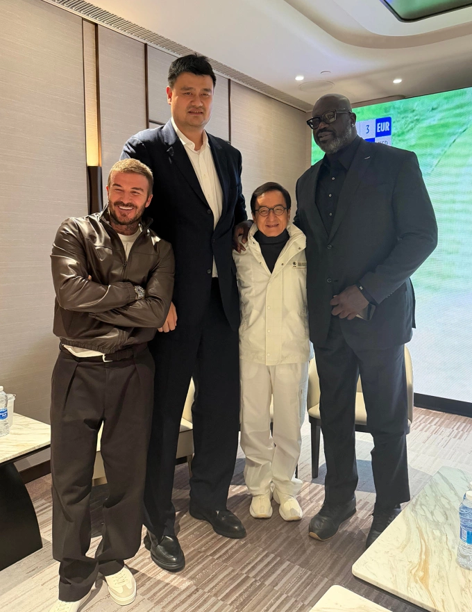 Từ trái sang: David Beckham, Diêu Minh, Thành Long, Shaquille ONeal. Ảnh: Weibo