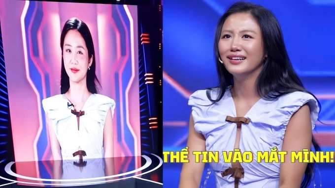 Khoảnh khắc Văn Mai Hương bất ngờ khi xem bản sao của chính mình do AI tạo ra. Chương trình sẽ lên sóng trên FPT Play vào thứ sáu hàng tuần, từ ngày 24/10.