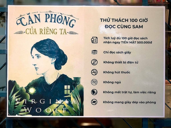 Nội dung thử thách 100 giờ đọc sách, khách hoàn thành sẽ nhận 500.000 đồng tiền mặt. Ảnh: Nhân vật cung cấp