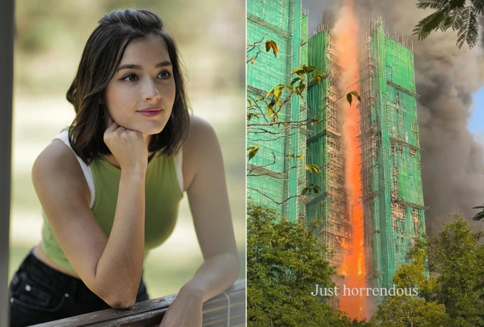 Tạ Gia Di ghi cảnh cháy cụm chung cư. Ảnh: Instagram/Lisa Marie