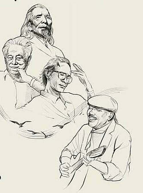 Poster chương trình Về đây bốn cánh chim trời, vinh danh các nhạc sĩ Văn Cao, Phạm Duy, Trịnh Công Sơn, Trần Tiến. Ảnh: Ngọc Việt