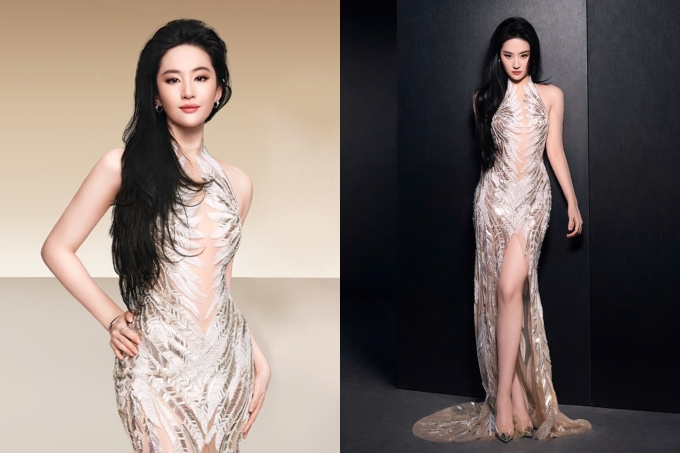 Lưu Diệc Phi tôn dáng trong đầm xuyên thấu của Lê Thanh Hòa. Ảnh: Dreame