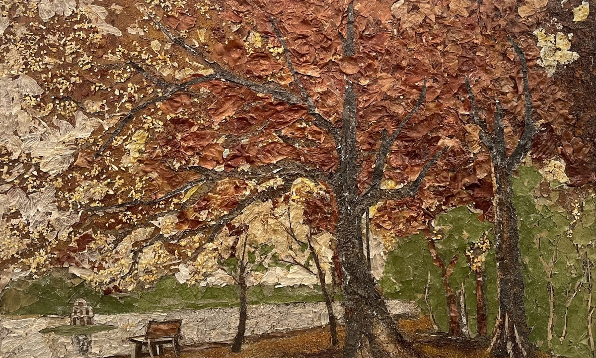 Tranh phong cảnh Việt làm từ lá, hoa khô