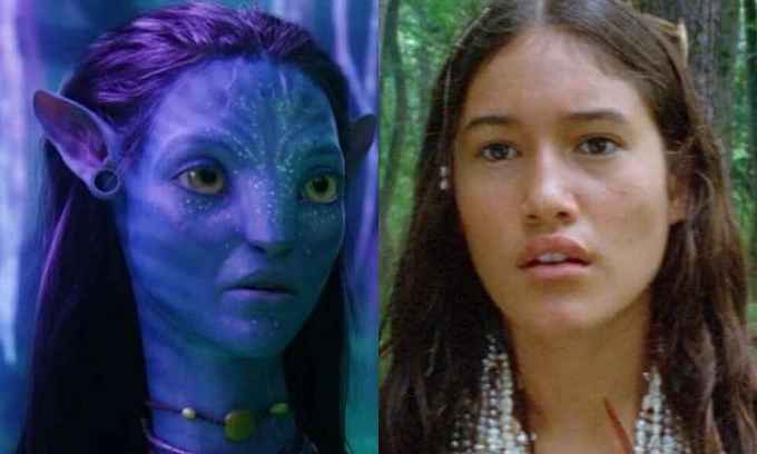 Nhân vật Neytiri trong Avatar (trái) và Qorianka Kilcher ở phim The New World (2005). Ảnh: Warner Bros