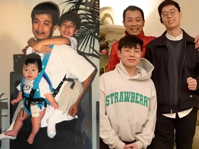 Vân Sơn lúc các con còn nhỏ và khi trưởng thành. Ảnh: Nhân vật cung cấp