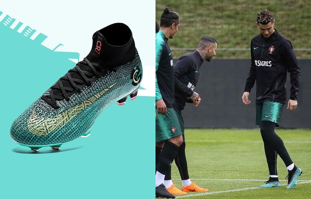 Ronaldo mang giày CR7 Chapter 6: Born Leader lấy ý tưởng từ người lãnh đạo. Thiết kế nhằm tôn vinh tầm ảnh hưởng và vai trò thủ lĩnh của Cristiano Ronaldo trong màu áo đội tuyển quốc gia Bồ Đào Nha. Ảnh: Instagram CR7holic