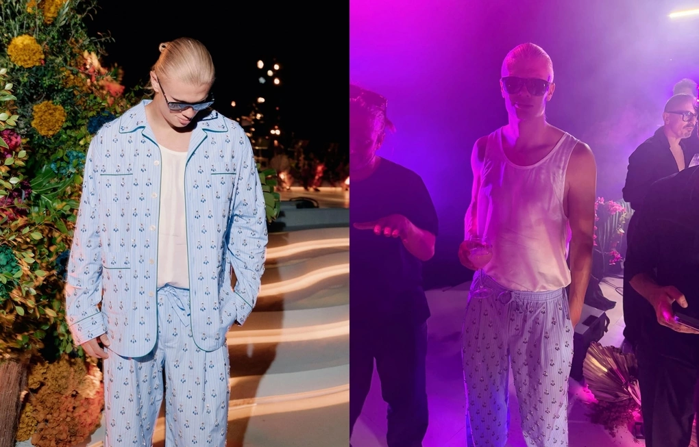 Haaland phối pyjama với kính râm ngoại cỡ và áo ba lỗ. Ảnh: Instagram Haaland