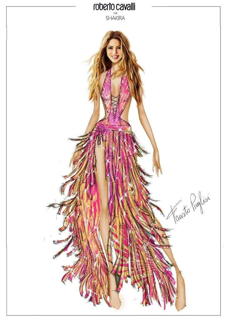 Bản phác thảo thiết kế váy Word Cup 2026 cho Shakira. Ảnh: Roberto Cavalli