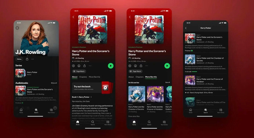 Giao diện sách nói Harry Potter trên nền tảng phát nhạc trực tuyến. Ảnh: Spotify